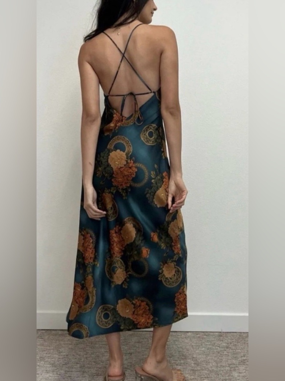12th Tribe Alexandria Teal Floral Slip Dress Size L NWOT - Picture 2 of 11